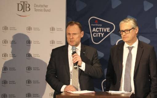 Hamburgs Sports Senator Andy Grote right next to Alexander Otto Tennis Stadium Rothenbaum Press conference on the modernisation of the Club an der Alster on Do 24 01 2019