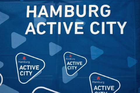 Hamburg active city logo lettering symbol photo senate reception for semi-final handball world championship in the Barclaycard Arena Hamburg sports senator Andy Grote invites to warm up Hamburg Hamburg Germany Barclaycard Arena