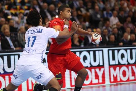 26th Mens Handball World Championship Denmark vs France 25 01 19 Mads Mensah Denmark 22 vs Timothey N Guessan France 17 xmmkx