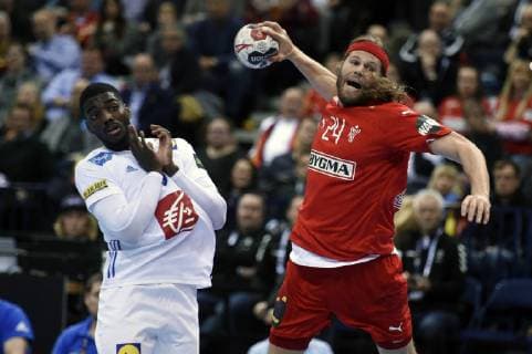 Mikkel Hansen in action at the World Cup semifinal between Denmark France in Hamburg Germany Friday, January 25, 2019 Hamburg Germany Denmark,  Copyright: LiselottexSabroex COP102 spdk20190125-175317-L