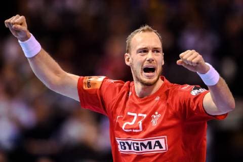 190125 Henrik Toft Hansen of Denmark celebrates during the IHF World Handball Championship match between Denmark and France on January 25 2019 in Hamburg Photo Ludvig Thunman BILDBYR u0081N kod LT 35584,  Copyright: LUDVIGxTHUNMAN BB190125LT015