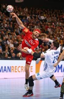 25 01 2019 Handball IHF World Championship Denmark and Germany 2019 Semifinals Denmark France at Barclaycard Arena Hamburg L R Mikkel Hansen Denmark Ludovic Fabregas France