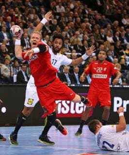 25 01 2019 Handball IHF World Championship Denmark and Germany 2019 Semifinals Denmark France at the Barclaycard Arena Hamburg L R Anders Zachariassen Denmark Timothey N Guessan France