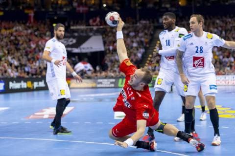 Henrik Toft Hansen Nr 23 Denmark vs. Dika Mem Nr 10 France and Valentin Porte Nr 28 France Denmark vs. France Semifinal Handball IHF Handball World Championship 25 01 19 Hamburg Hamburg Germany Barclaycard Arena Copyright: xAgentur54Gradx xFelixxKoenigx