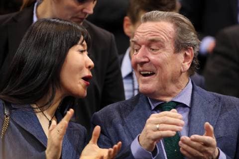 Former Chancellor Gerhard Schröder together with his wife Sport Handball World Championship World Championship Men Semifinal Season 2018 2019 25 01 2019 Germany GER DHB vs Norway NOR