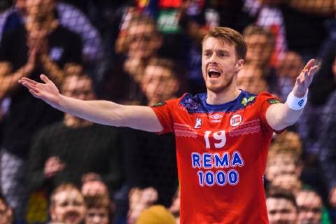 190125 Kristian Bj¿rnsen of Norway reacts during the IHF World Handball Championship match between Germany and Norway on January 25 2019 in Hamburg Photo Ludvig Thunman BILDBYR u0081N kod LT 35585,  Copyright: LUDVIGxTHUNMAN BB190125LT048