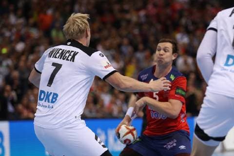 26th Mens Handball World Championship Germany vs Norway 25 01 19 Sander Sagosen Norway 05 vs Patrick Wiencek Germany 07 xmmkx