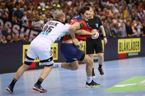 26th Mens Handball World Championship Germany vs Norway 25 01 19 Magnus Abelvik Roed Norway 77 vs Paul Drux Germany 95 xmmkx