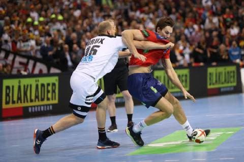26th Mens Handball World Championship Germany vs Norway 25 01 19 Magnus Abelvik Roed Norway 77 vs Paul Drux Germany 95 xmmkx