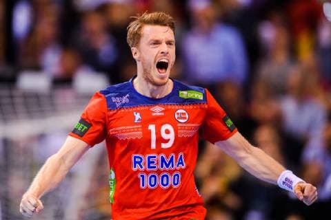 190125 Kristian Bj¿rnsen of Norway celebrates during the IHF World Handball Championship match between Germany and Norway on January 25 2019 in Hamburg Photo Ludvig Thunman BILDBYR u0081N kod LT 35585,  Copyright: LUDVIGxTHUNMAN BB190125LT067