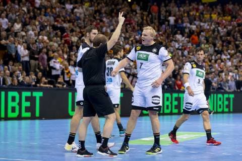Hendrik Pekeler No 13 Germany and Patrick Wiencek No 7 Germany are angry about a two-minute penalty Germany vs Norway Semifinal Handball IHF Handball World Championship 25 01 19 Hamburg Hamburg Germany Barclaycard Arena Copyright: xAgentur54Gradx xFelixxKoenigx