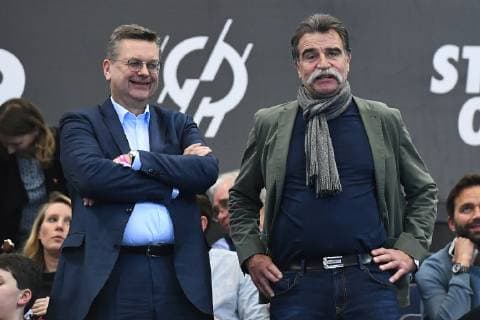 Handball WM Semifinal Germany Norway on 25 01 2019 in the Barclaycard Arena in Hamburg Reinhard Grindel DFB President left Heiner Brand right xRx