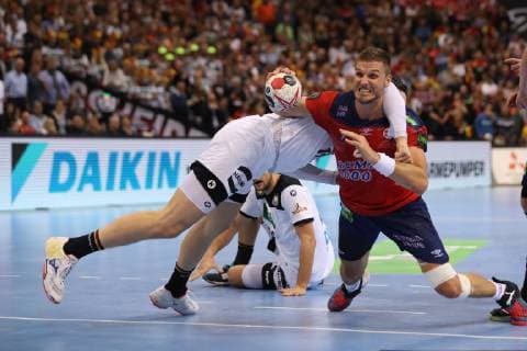 26th Mens Handball World Championship Germany vs Norway 25 01 19 Bjarte Myrhol Norway 08 vs Hendrik Pekeler Germany 13 xmmkx