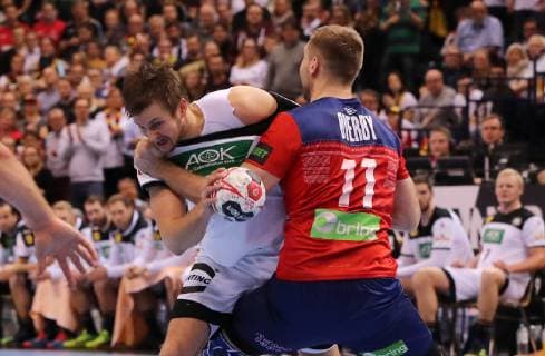 Fabian Böhm Petter Overby action game scene duel sport handball world championship world championship men semi-final season 2018 2019 25 01 2019 Germany GER DHB vs Norway NOR