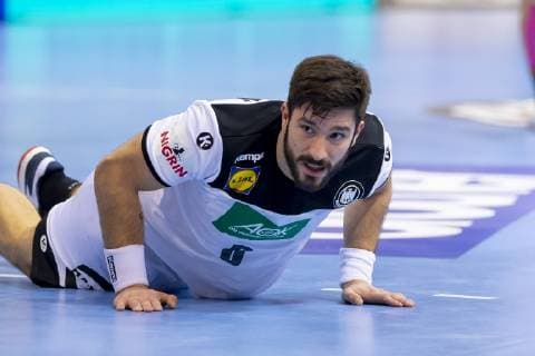 Tim Suton No 8 Germany on ground Germany vs Norway Semifinal Handball IHF Handball World Championship 25 01 19 Hamburg Hamburg Germany Barclaycard Arena Copyright: xAgentur54Gradx xFelixxKoenigx
