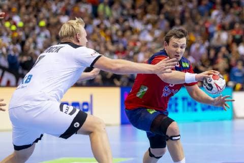 Sander Sagosen No 5 Norway vs Patrick Wiencek No 7 Germany Germany vs Norway Semifinal Handball IHF Handball World Championship 25 01 19 Hamburg Hamburg Germany Barclaycard Arena Copyright: xAgentur54Gradx xFelixxKoenigx