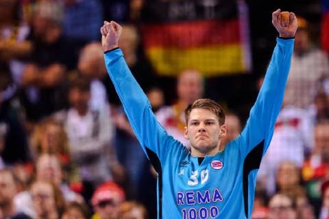 190125 Goalkeeper Torbj¿rn Bergerud of Norway celebrates during the IHF World Handball Championship match between Germany and Norway on January 25 2019 in Hamburg Photo Ludvig Thunman BILDBYR u0081N kod LT 35585,  Copyright: LUDVIGxTHUNMAN BB190125LT096