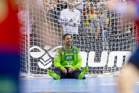 Goalkeeper Silvio Heinevetter Nr 12 Germany on ground Germany vs Norway Semifinal Handball IHF Handball World Championship 25 01 19 Hamburg Hamburg Germany Barclaycard Arena Copyright: xAgentur54Gradx xFelixxKoenigx