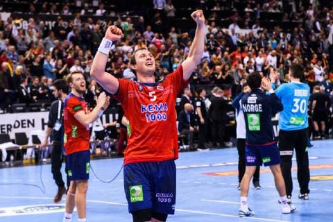 190125 Sander Sagosen of Norway celebrates after the IHF World Handball Championship match between Germany and Norway on January 25 2019 in Hamburg Photo Ludvig Thunman BILDBYR u0081N kod LT 35585,  Copyright: LUDVIGxTHUNMAN BB190125LT103