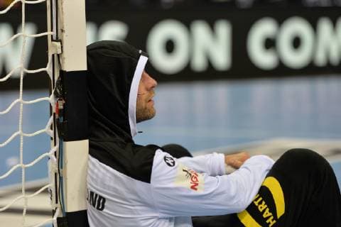 Handball Men World Championship 2019 in Germany and Denmark 2 semifinals Germany Norway Disappointment after final whistle TW Silvio Heinevetter No 12 Germany crouching at goalpost 25 01 19 Copyright: xMichaelxHundtx xMatthiasxKochx