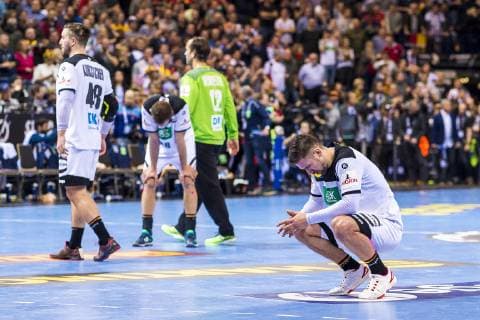 Hamburg Germany 25 January 2019 World Cup 2019 Men Semifinals Germany vs Norway Fabian Wiede Germany Foxes Berlin dissatisfied disappointed disappointed downcast frustrated Hamburg Barclaycard Arena Germany