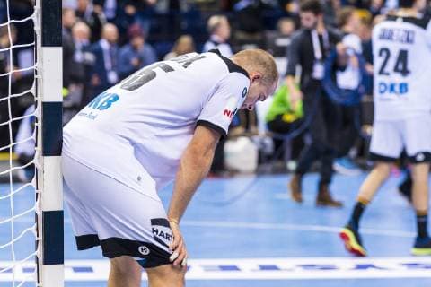 Hamburg Germany 25 January 2019 World Cup 2019 Men Semifinals Germany vs Norway Paul Drux Germany Foxes Berlin dissatisfied disappointed disappointed downcast frustrated Hamburg Barclaycard Arena Germany