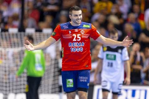 Eivind Tangen Nr 25 Norway is happy Germany vs Norway Semifinal Handball IHF Handball World Championship 25 01 19 Hamburg Hamburg Germany Barclaycard Arena Copyright: xAgentur54Gradx xFelixxKoenigx