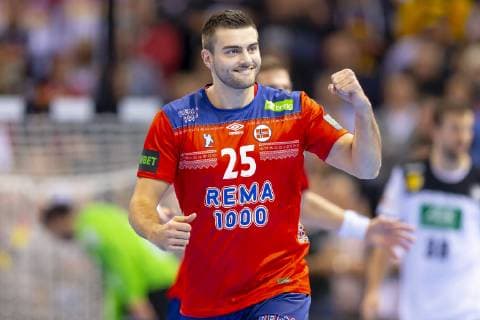 Eivind Tangen Nr 25 Norway is happy Germany vs Norway Semifinal Handball IHF Handball World Championship 25 01 19 Hamburg Hamburg Germany Barclaycard Arena Copyright: xAgentur54Gradx xFelixxKoenigx