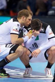 Handball Hamburg 25 01 2019 World Championships 2019 World Championships Mens Semifinals Germany GER Norway NOR Steffen Weinhold Germany No 17 Fabian Wiede Germany No 10 knocked down