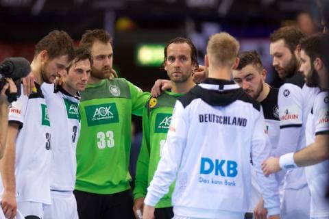 Handball Hamburg 25 01 2019 Mens World Championship 2019 Mens World Championship Germany GER Norway NOR Fabian Böhm Germany No 38 Bohm Boehm Uwe Gensheimer Germany No 03 Andreas Wolff Germany TW No 33 Silvio Heinevetter Germany TW No 12 Matthias Musche Germany No 37 Jannik Kohlbacher Germany No 48 Steffen Fäth Germany No 23 Faeth Fath knocked down down down