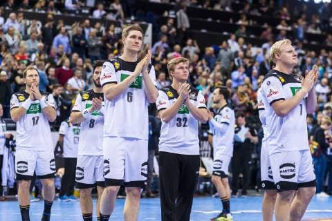 Hamburg Germany 25 January 2019 WM 2019 Men Semifinal Germany vs Norway Finn Lemke Germany MT Melsungen Franz Semper SC DHfK Leipzig Patrick Wiencek Germany THW Kiel dissatisfied disappointed disappointed down frustrated Hamburg Barclaycard Arena Germany