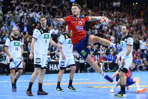 Handball WM Semifinal Germany Norway on 25 01 2019 at the Barclaycard Arena in Hamburg Kristian Bjornsen Norway in front xRx