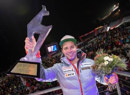 25 01 2019 Streif Kitzbuehel AUT FIS World Cup Alpine Ski Downhill Mens Downhill Beat Feuz SUI 2 Place second placed Beat Feuz of Switzerland during the winner Ceremony for the men s Downhill of FIS Ski Alpine World Cup at the Streif in Kitzbuehel Austria on 2019 01 25 Kitzbuehel  EX_GRO