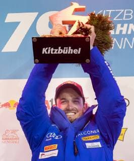 25 01 2019 Streif Kitzbuehel AUT FIS World Cup Alpine Ski Downhill Mens Downhill Mens Award Ceremony in picture Dominik Paris ITA 1 place race winner Dominik Paris of Italy during the winner Ceremony for the men s Downhill of FIS Ski Alpine World Cup at the Streif in Kitzbuehel Austria on 2019 01 25 Kitzbuehel  EX_GRO