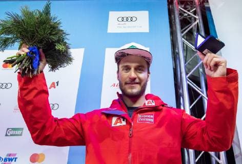 25 01 2019 Streif Kitzbuehel AUT FIS World Cup Ski Alpine Downhill Mens Downhill Daniel Danklmaier AUT Daniel Danklmaier of Austria during the winner Ceremony for the men s Downhill of FIS Ski Alpine World Cup at the Streif in Kitzbuehel Austria on 2019 01 25 Kitzbuehel  EX_GRO