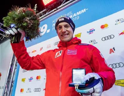 25 01 2019 Streif Kitzbuehel AUT FIS World Cup Ski Alpine Downhill Mens Downhill Otmar Striedinger AUT 3 place third placed Otmar Striedinger of Austria during the winner Ceremony for the men s Downhill of FIS Ski Alpine World Cup at the Streif in Kitzbuehel Austria on 2019 01 25 Kitzbuehel  EX_GRO