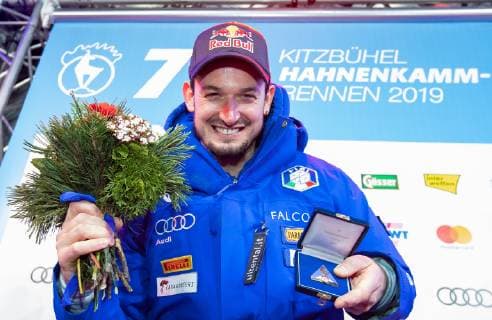 25 01 2019 Streif Kitzbuehel AUT FIS World Cup Alpine Ski Downhill Mens Downhill Mens Award Ceremony in picture Dominik Paris ITA 1 place race winner Dominik Paris of Italy during the winner Ceremony for the men s Downhill of FIS Ski Alpine World Cup at the Streif in Kitzbuehel Austria on 2019 01 25 Kitzbuehel  EX_GRO