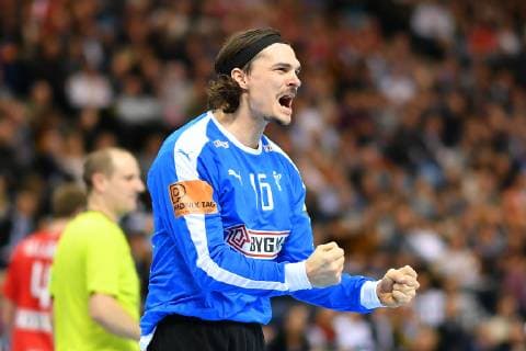 (190126) -- HAMBURG, Jan. 26, 2019 -- Jannick Green of Denmark celebrates during the IHF Men s Handball World Championship WM Weltmeisterschaft semifinals between Denmark and France in Hamburg, Germany, on Jan. 25, 2019. Denmark won 38-30. ) (SP)GERMANY-HAMBURG-MEN S HANDBALL-WORLD CHAMPIONSHIP-SEMIFINAL UlrichxHufnagel 