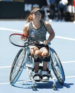 Tennis: Kamiji at Australian Open Yui Kamiji of Japan reacts after losing a point against Diede De Groot of the Netherlands in the women s wheelchair tennis singles final at the Australian Open tournament in Melbourne on Jan. 26, 2019. De Groot won 6-0, 6-2. 