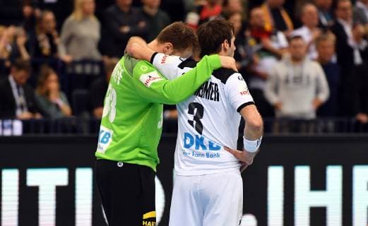 Andreas Wolff TW Germany and Uwe Gensheimer Germany Arm in Arm disappointed after the game Germany Norway Norway IHF Handball World Championship 2019 Handball World Championship 2019 Men Men Men Handball men Handball Germany Germany Semifinal Game 1 half final Hamburg 25 1 2019