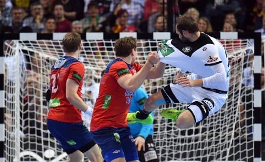 Goran Johannessen Norway Steffen Fäth Germany left Magnus Gullerud Norway Germany Norway Norway IHF Handball World Championship 2019 Handball World Championship 2019 Men Men Men Handball men Handball Germany Germany Semifinal Game 1 half final Hamburg 25 1 2019