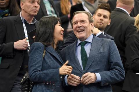 GER IHF WM 2019 Germany GER vs Norway NOR 25 01 2019 GER IHF WM 2019 Germany GER vs Norway NOR in picture Gerhard Schroeder Schröder former chancellor with Mrs Soyeon on the tribune nordphoto xWitke nph00002