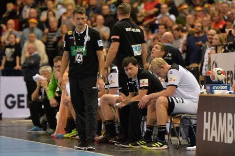 Handball Men World Championship 2019 in Germany and Denmark 2 Semifinals Germany Norway Head Coach Christian Prokop Germany Team Manager Oliver Roggisch Germany Co Coach Alexander Haase Germany Finn Lemke No 6 Germany Patrick Wiencek No 7 Germany on the bench 25 01 19 Copyright: xMichaelxHundtx xMatthiasxKochx