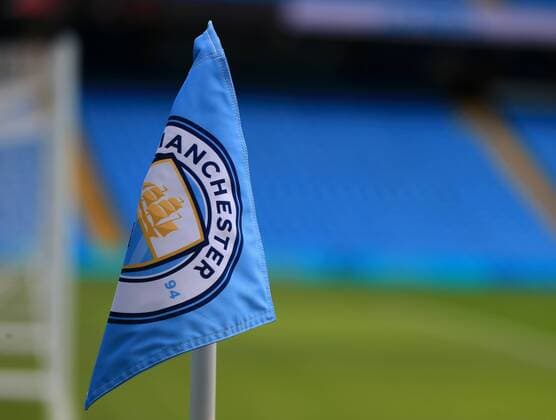 26th January 2019, Etihad Stadium, Manchester, England; FA Cup football, 4th round, Manchester City versus Burnley; the Manchester City FC club crest on the corner flag before the match  ActionPlus12099545 DavidxBlunsden