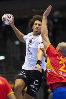 Ali Zeinelabedin 90 of Egypt and Joan Canellas Reixach 21 of Spain during the men s IHF Handball World Championship placement match 7 8 between Spain and Egypt in Herning Denmark Saturday Jan 26 2019 Herning Denmark,  Copyright: BoxAmstrup BoxAmstrupx COP105 spdk20190126-193440-L