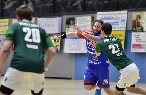 26 01 2019 Handball Season 2018 2019 Test match Friendly match HC Erlangen HCE Rimpar wolves OGo Lukas Siegler 20 DJK Rimpar wolves Nico Büdel 20 HC Erlangen Philipp Meyer 27 DJK Rimpar wolves