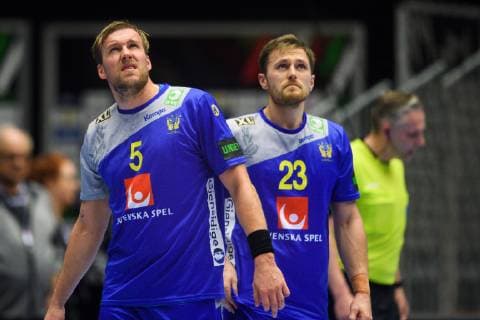 190126 Max Darj and Albin Lagergren of Sweden during the IHF World Handball Championship placement match between Croatia and Sweden on January 26 2019 in Herning Photo Ludvig Thunman BILDBYR u0081N kod LT 35586,  Copyright: LUDVIGxTHUNMAN BB190126LT038