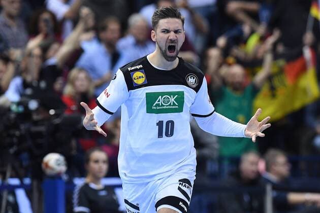 Handball WM Semifinal Germany Norway on 25 01 2019 at the Barclaycard Arena in Hamburg Fabian Wiede Germany celebrates xRx