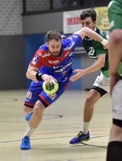 26 01 2019 Handball Season 2018 2019 Test match Friendly match HC Erlangen HCE Rimpar Wolves OGo Nico Büdel 20 HC Erlangen Philipp Meyer 27 DJK Rimpar Wolves