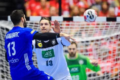 190127 Nikola Karabatic of France and Hendrik Pekeler of Germany during the IHF World Handball Championship bronze medal game between Germany and France on January 27 2019 in Herning Photo Ludvig Thunman BILDBYR u0081N kod LT 35587,  Copyright: LUDVIGxTHUNMAN BB190127LT003